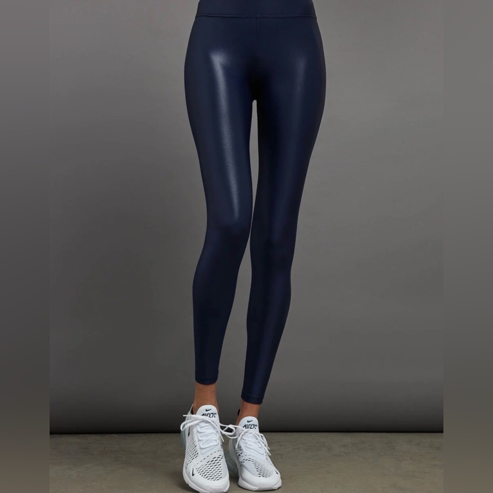 $98 Koral activewear lustrous Navy Blue shine leather look Leggings XS